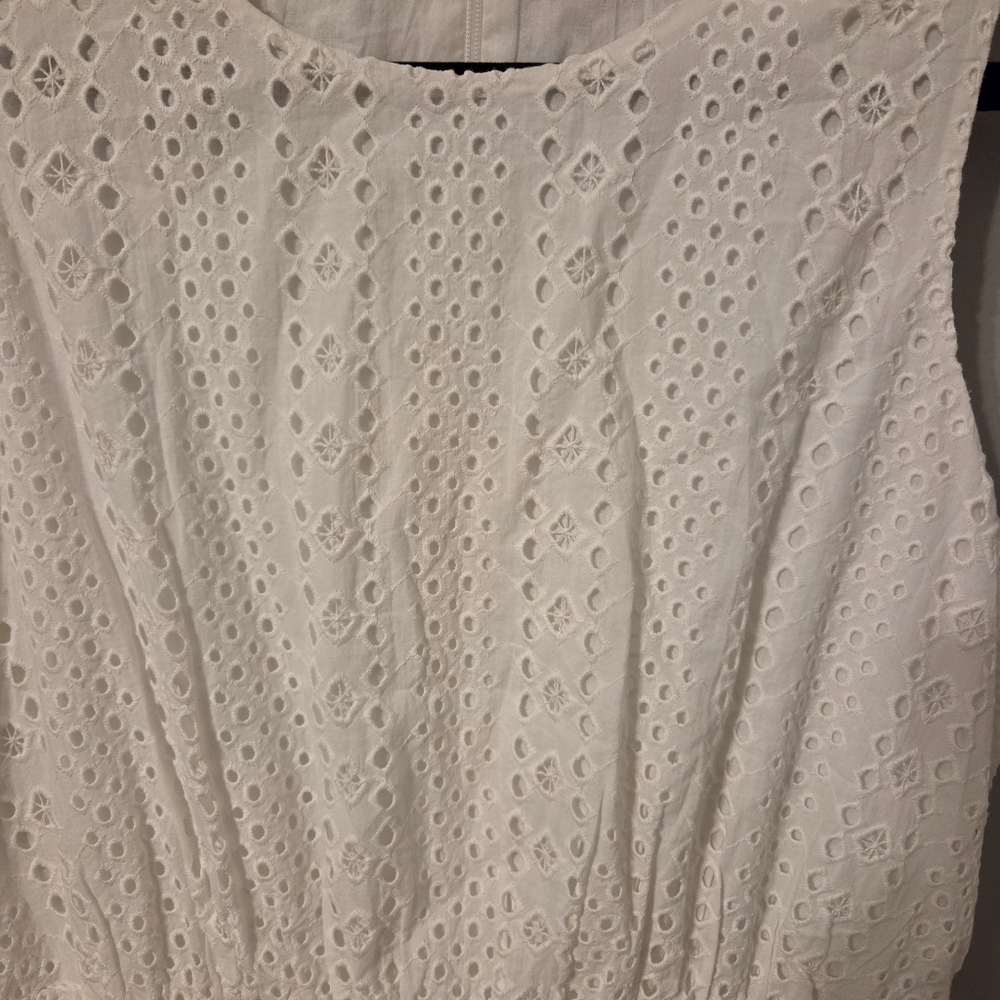 J. Crew Womens White Lace Teird Eyelet Midi Dress SZ 4 Coastal Preppy NWT - Picture 4 of 8